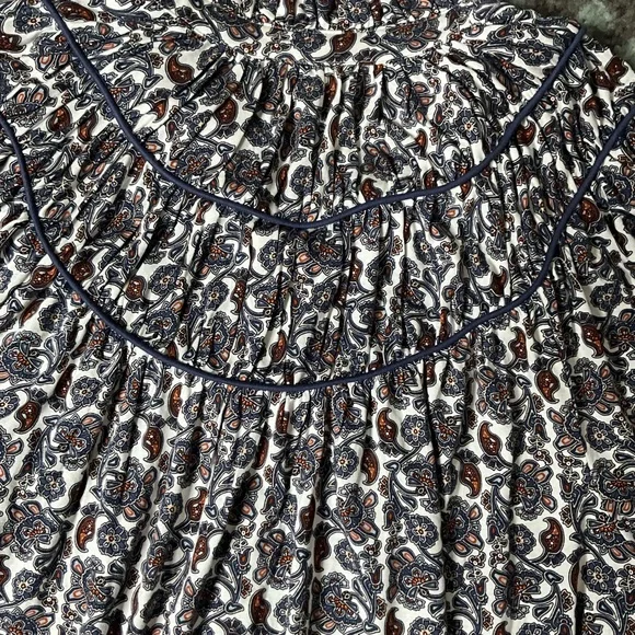 Boden Blue and White Paisley Long-Sleeve Ruffled Yoke Blouse - Picture 6 of 9